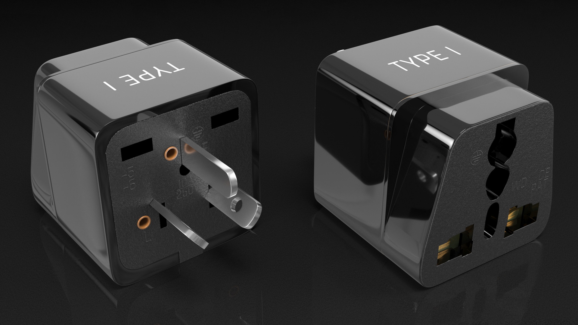 3D Electrical Plug Type I Adapter Black
