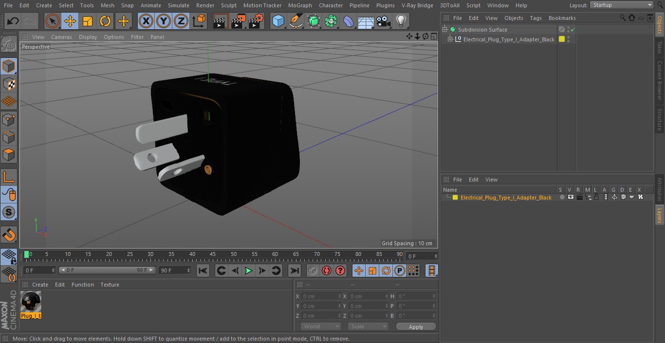 3D Electrical Plug Type I Adapter Black