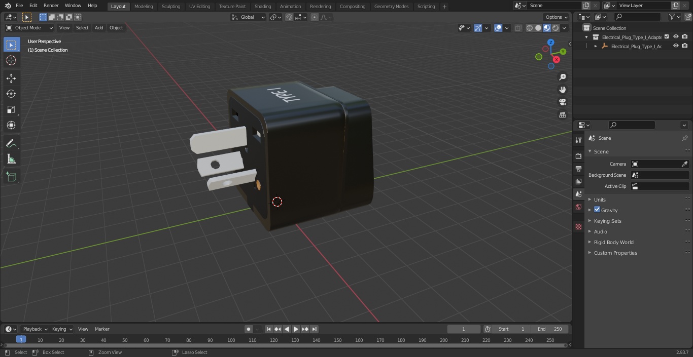 3D Electrical Plug Type I Adapter Black