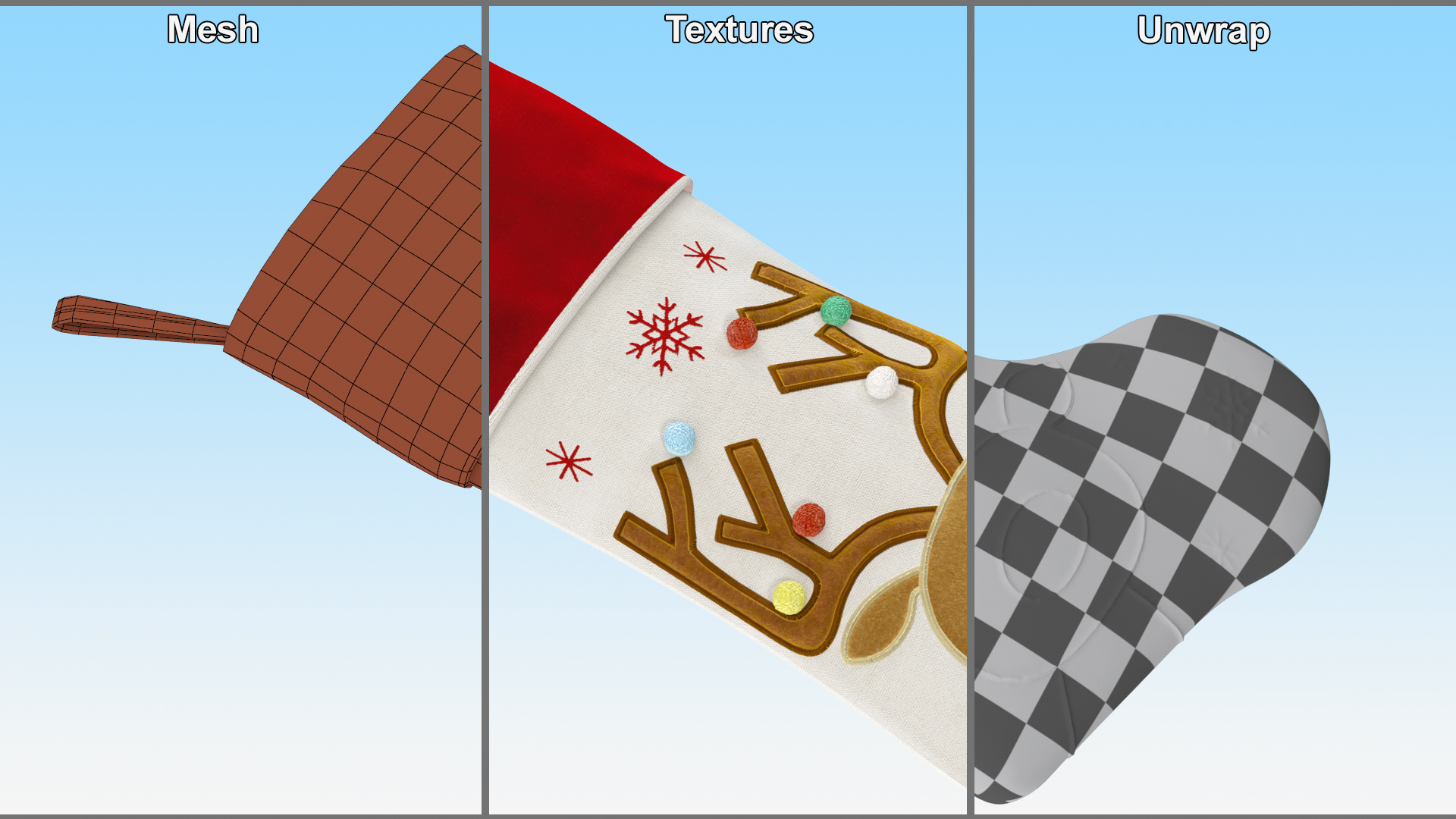 3D Christmas Stocking with Deer model