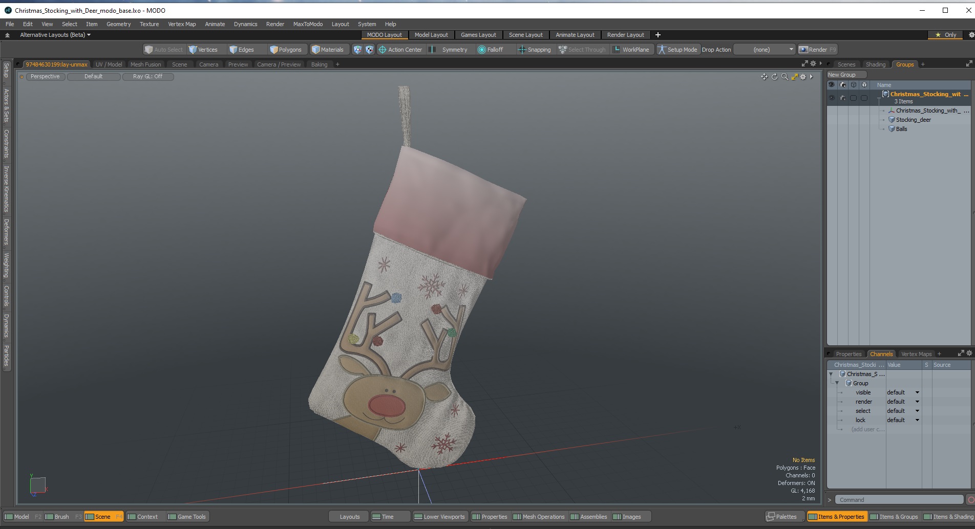 3D Christmas Stocking with Deer model