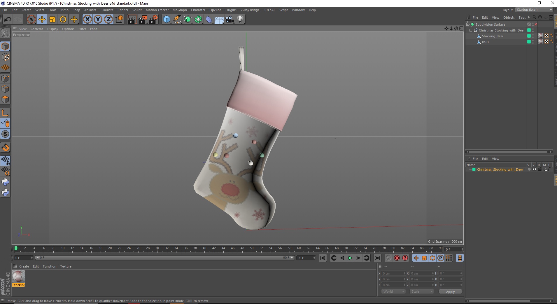 3D Christmas Stocking with Deer model