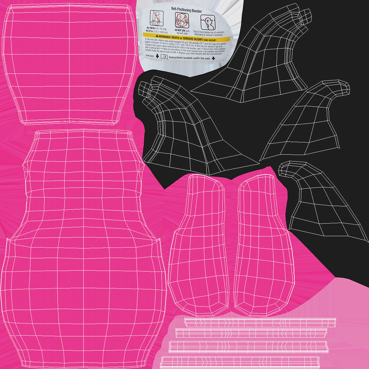 3D model Backless Booster Car Seat Pink