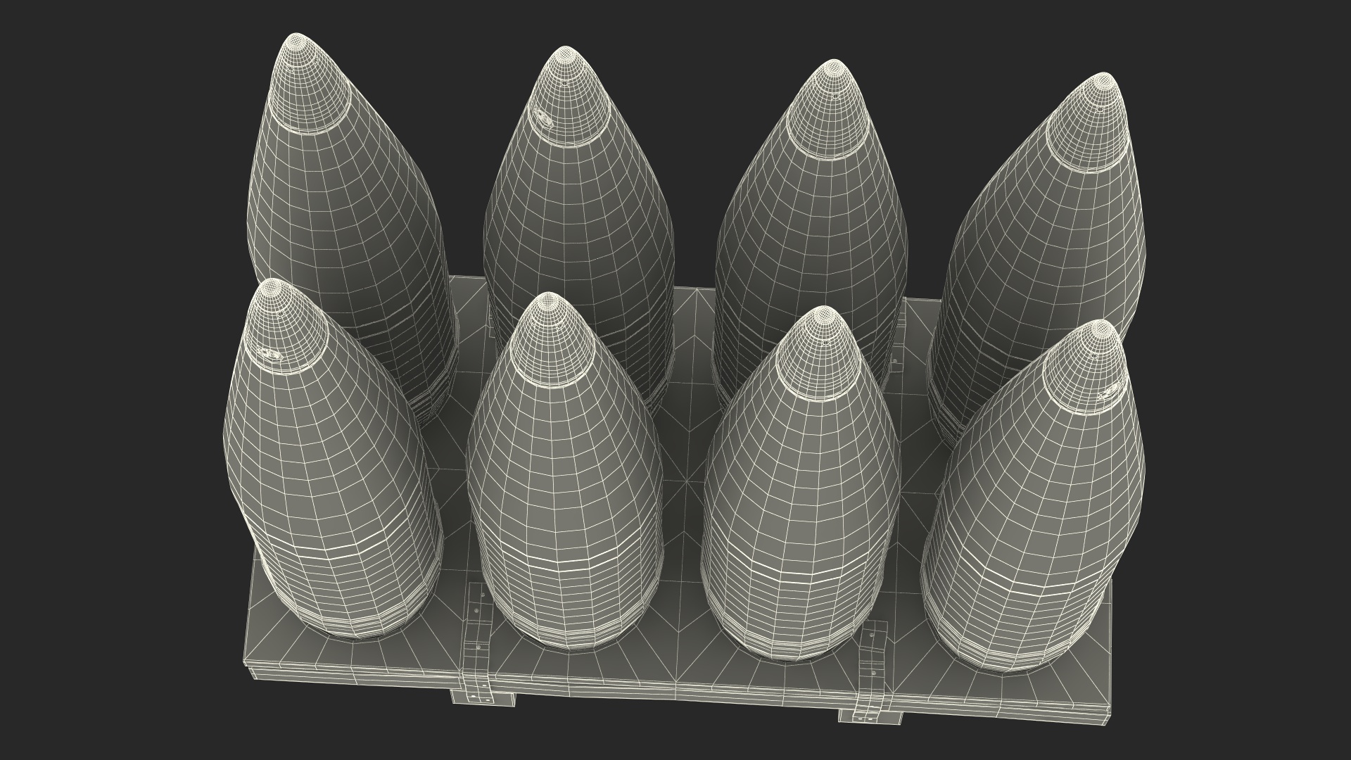 Artillery Shells 155mm on Wooden Pallet 3D model