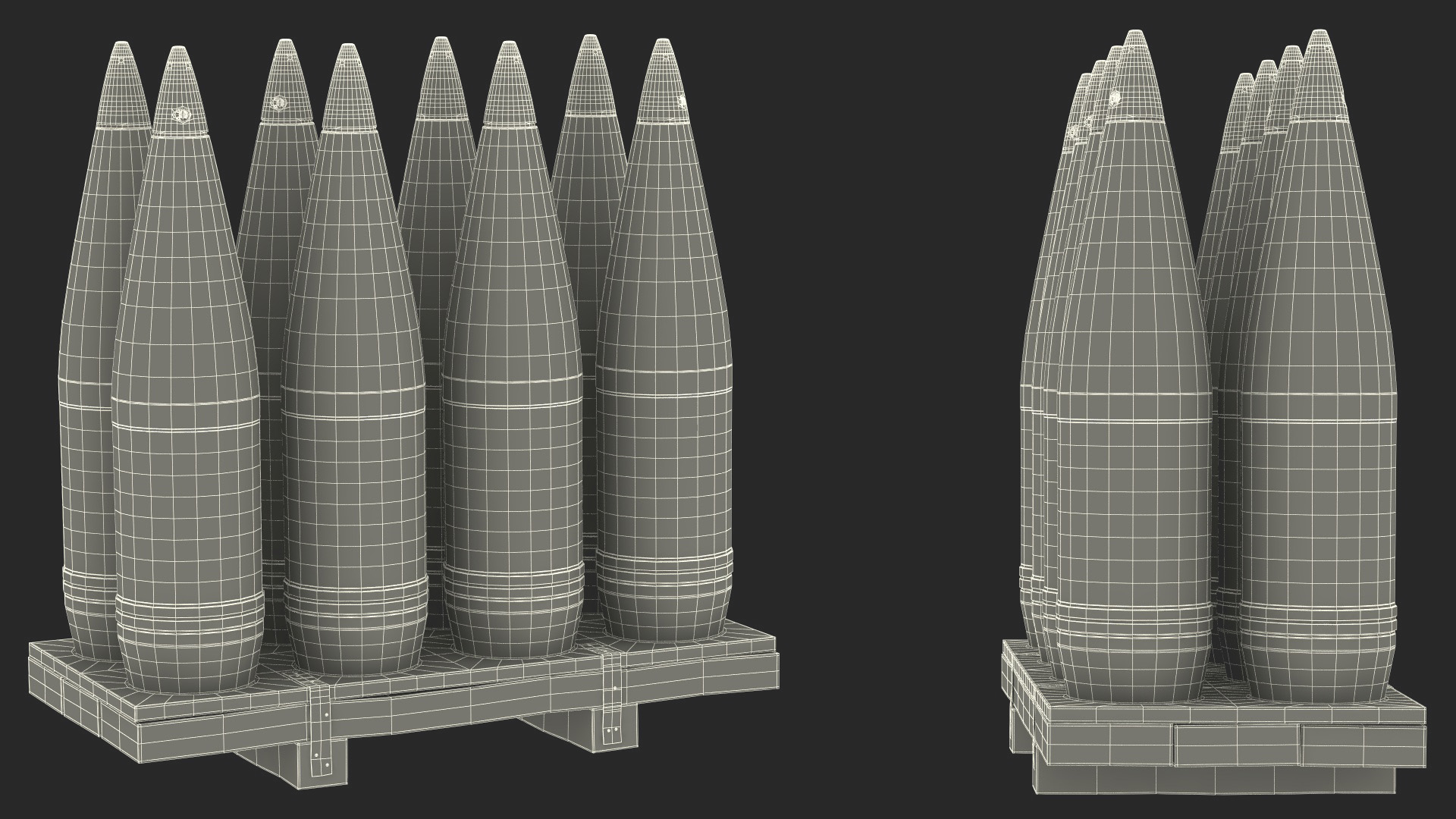 Artillery Shells 155mm on Wooden Pallet 3D model