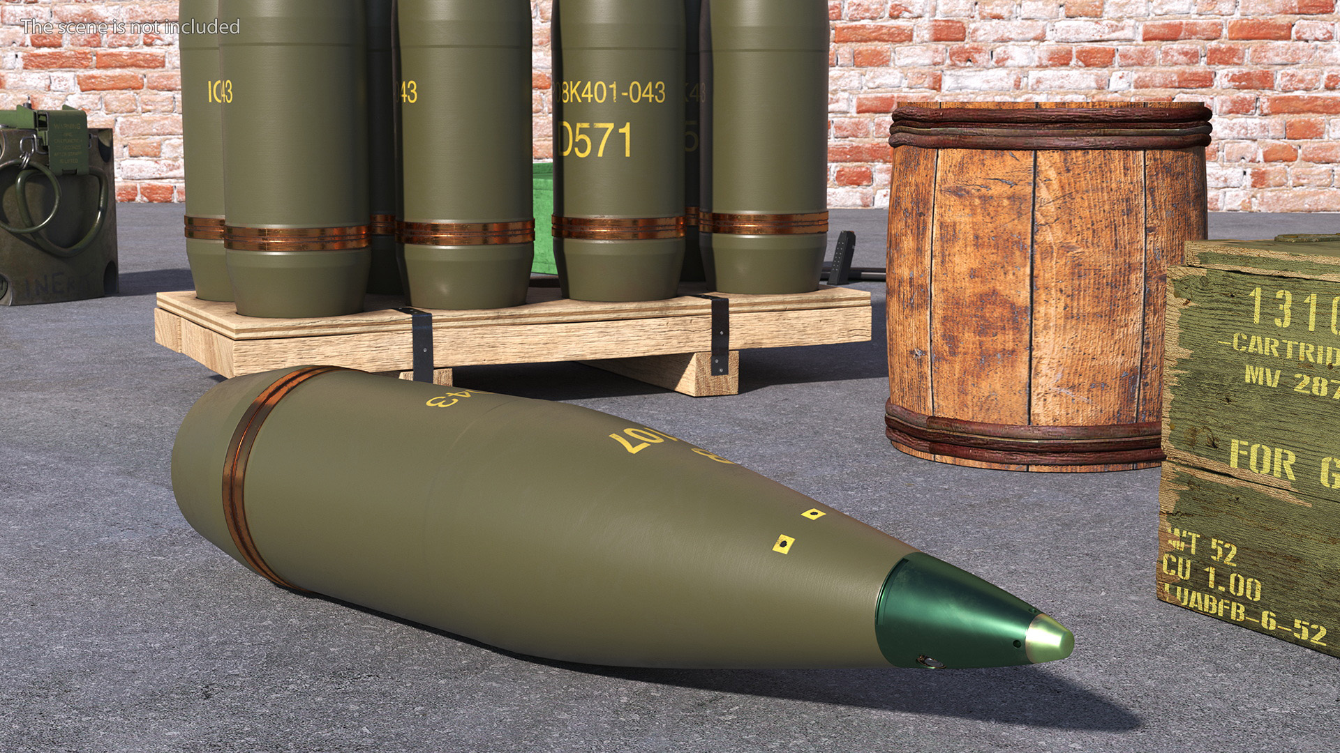 Artillery Shells 155mm on Wooden Pallet 3D model