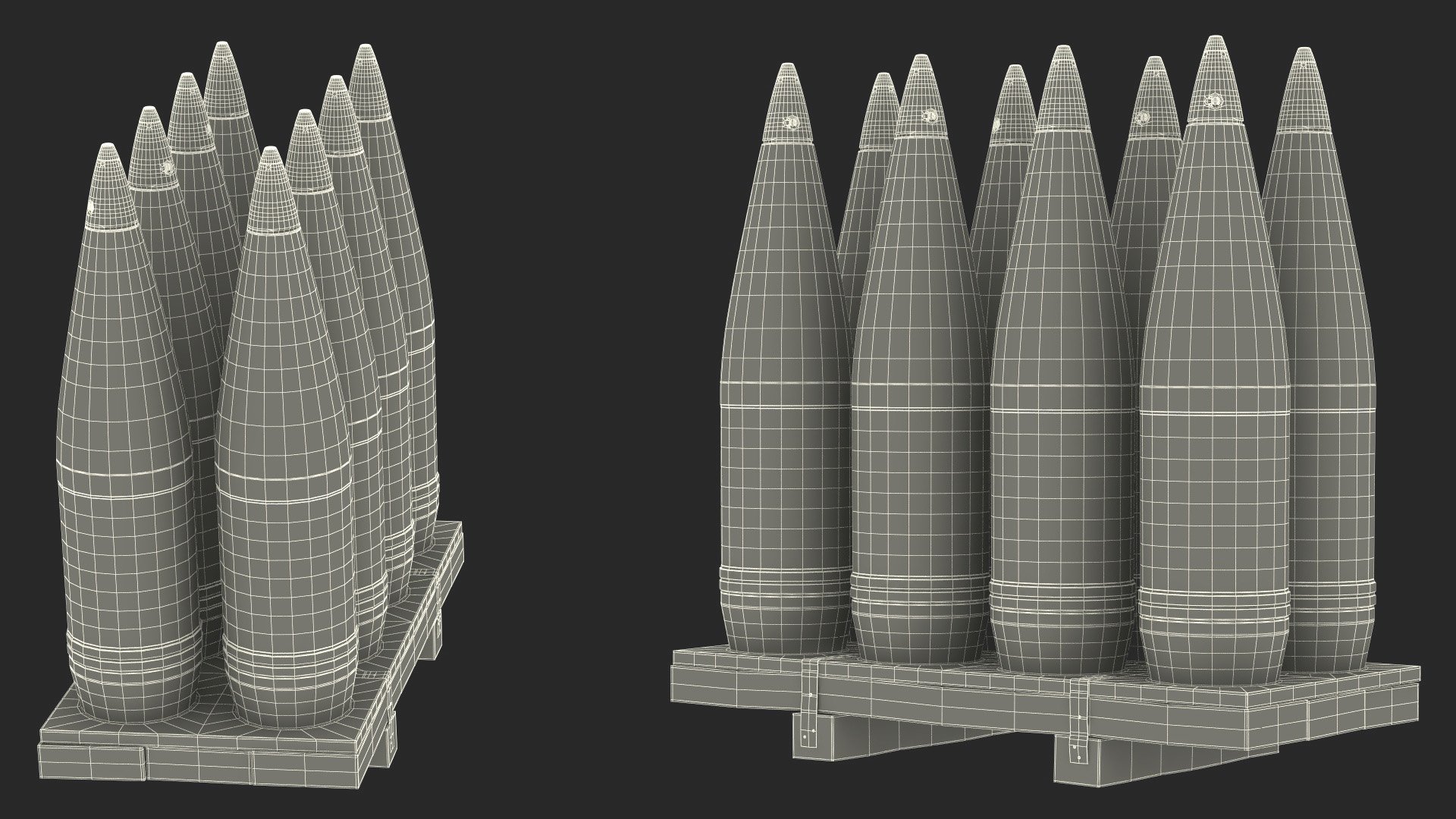 Artillery Shells 155mm on Wooden Pallet 3D model