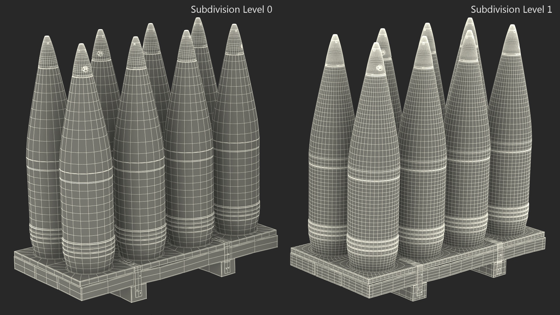 Artillery Shells 155mm on Wooden Pallet 3D model