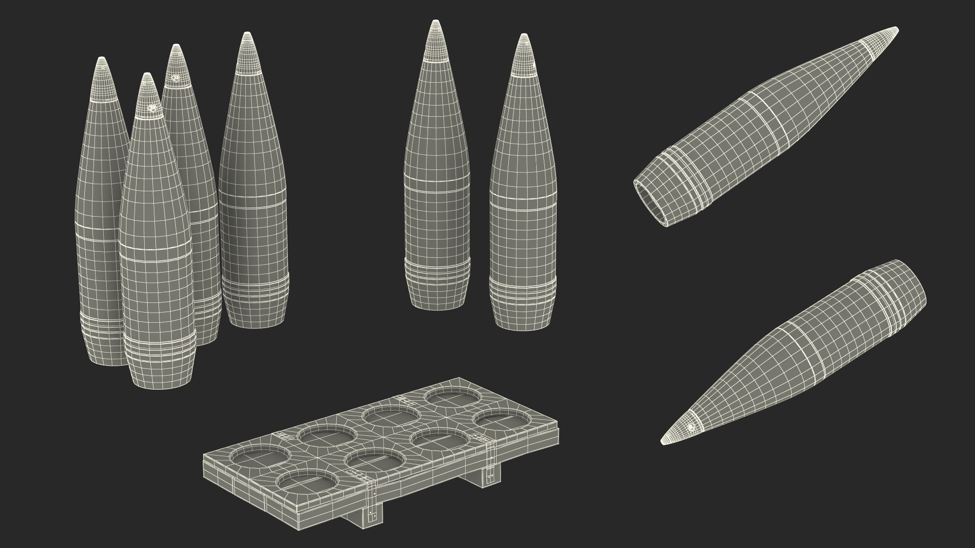 Artillery Shells 155mm on Wooden Pallet 3D model
