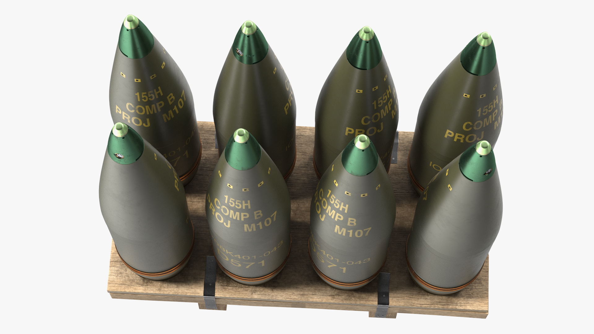 Artillery Shells 155mm on Wooden Pallet 3D model