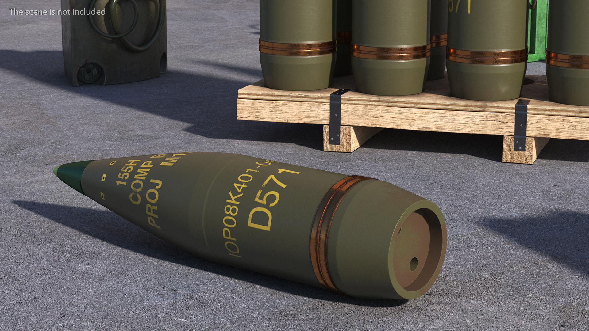 Artillery Shells 155mm on Wooden Pallet 3D model