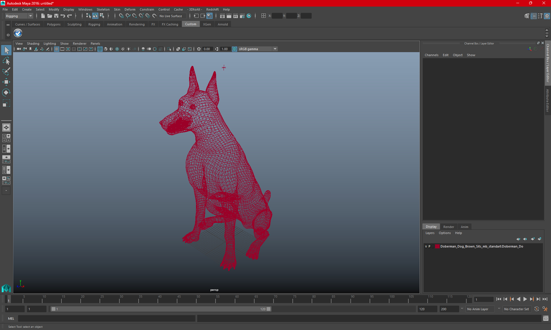 3D Doberman Dog Brown Sits model