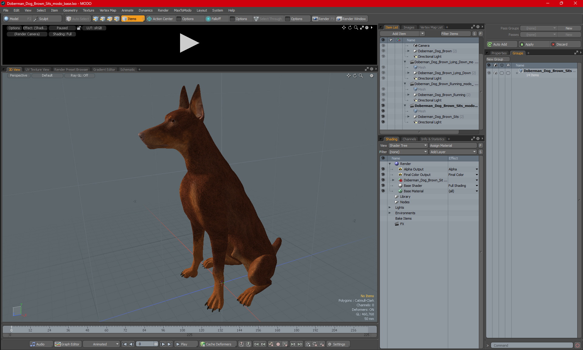 3D Doberman Dog Brown Sits model