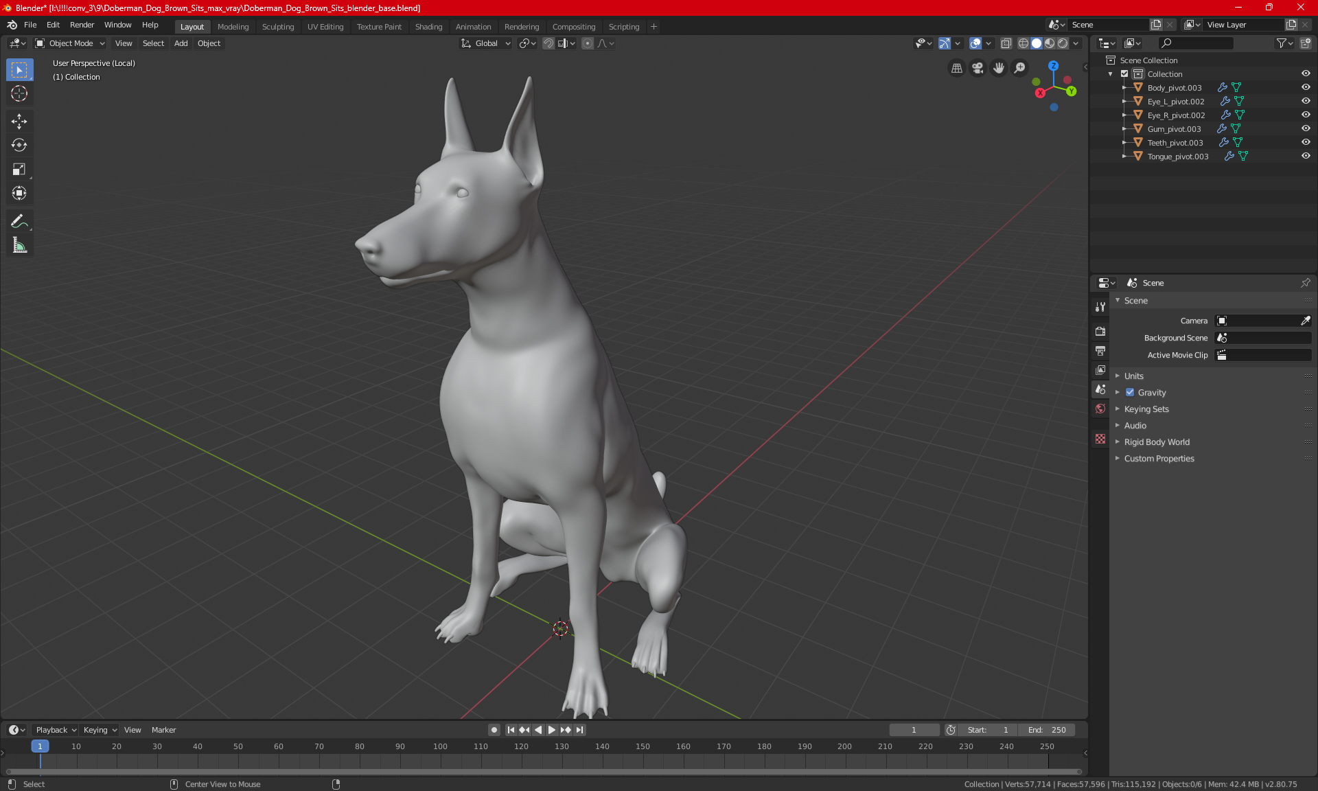 3D Doberman Dog Brown Sits model