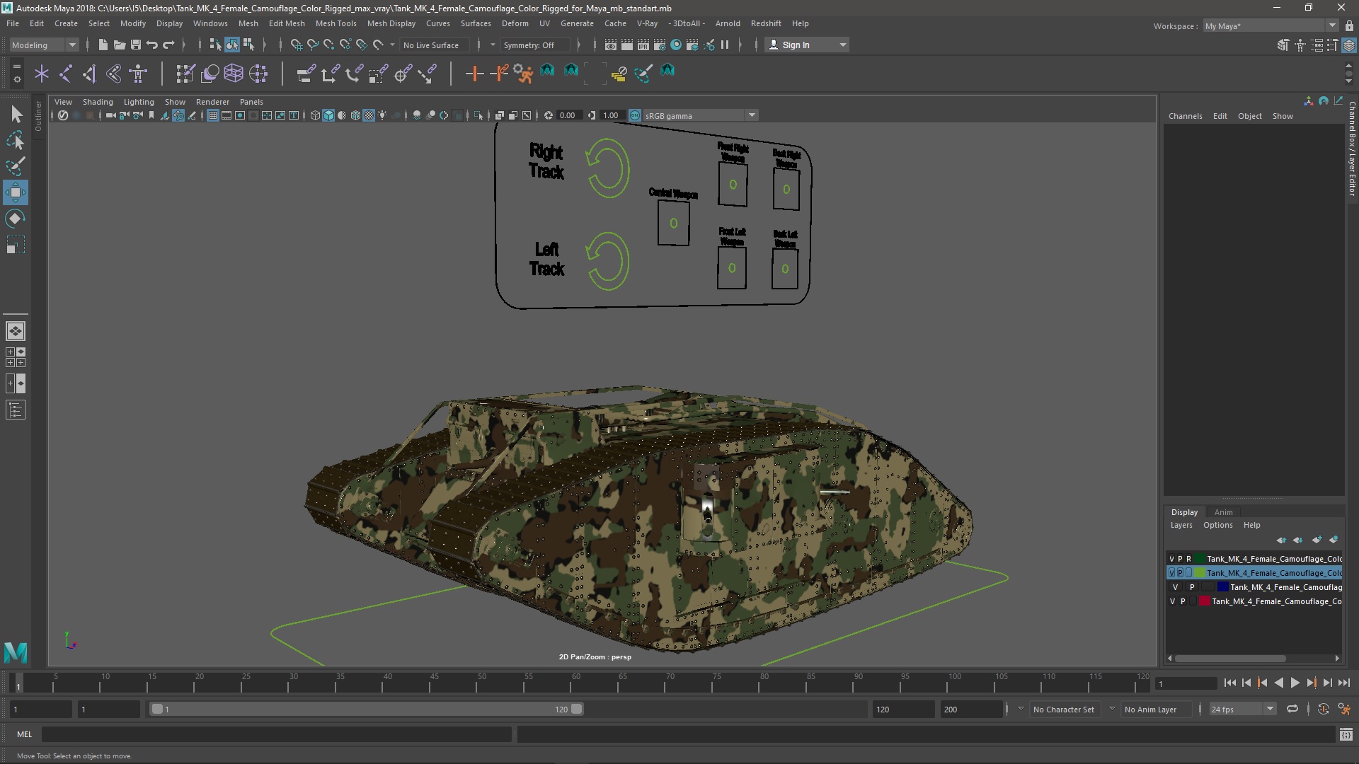 Tank MK 4 Female Camouflage Color Rigged for Maya 3D model
