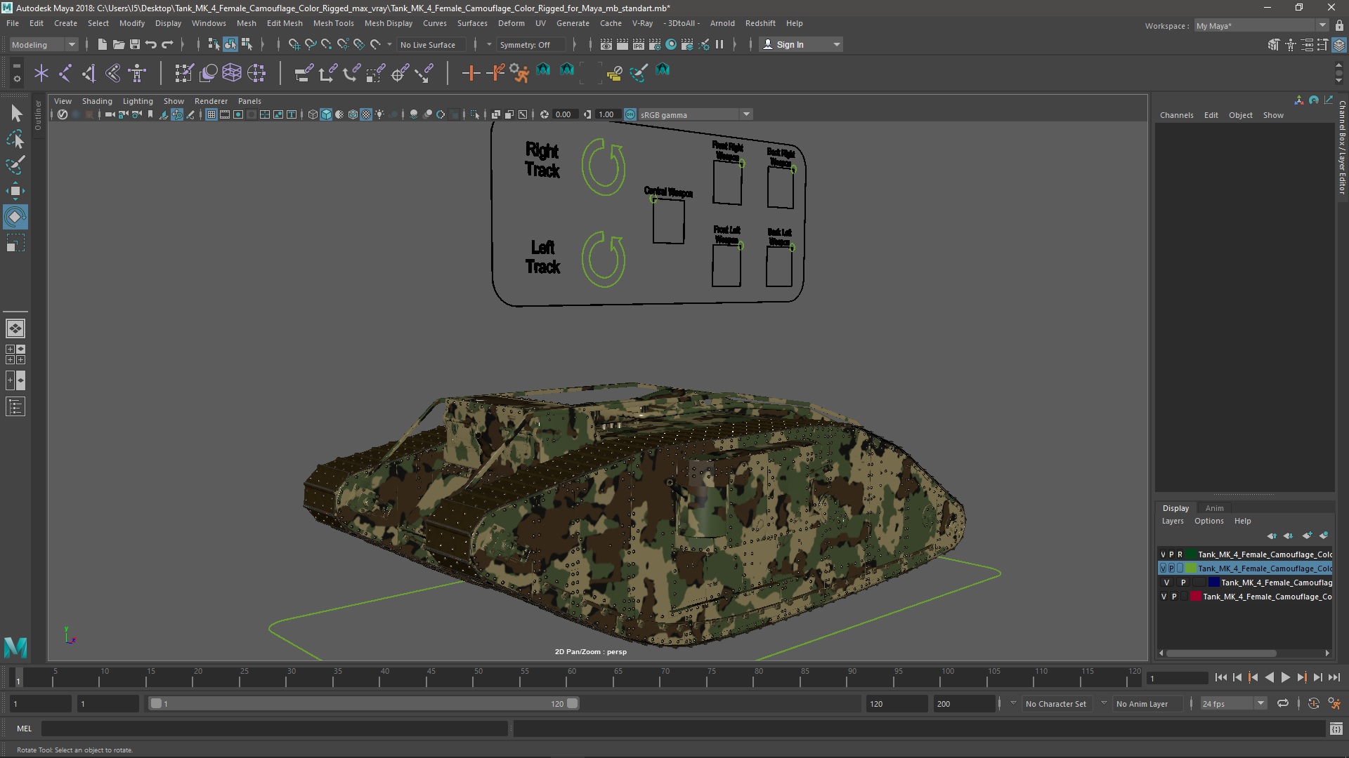 Tank MK 4 Female Camouflage Color Rigged for Maya 3D model