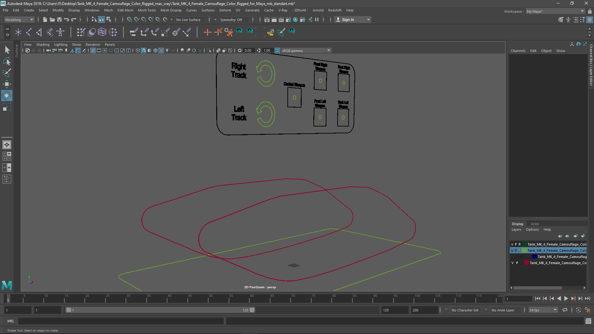 Tank MK 4 Female Camouflage Color Rigged for Maya 3D model