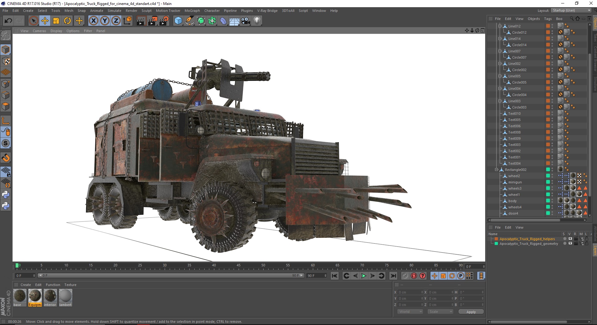 3D Apocalyptic Truck Rigged for Cinema 4D model