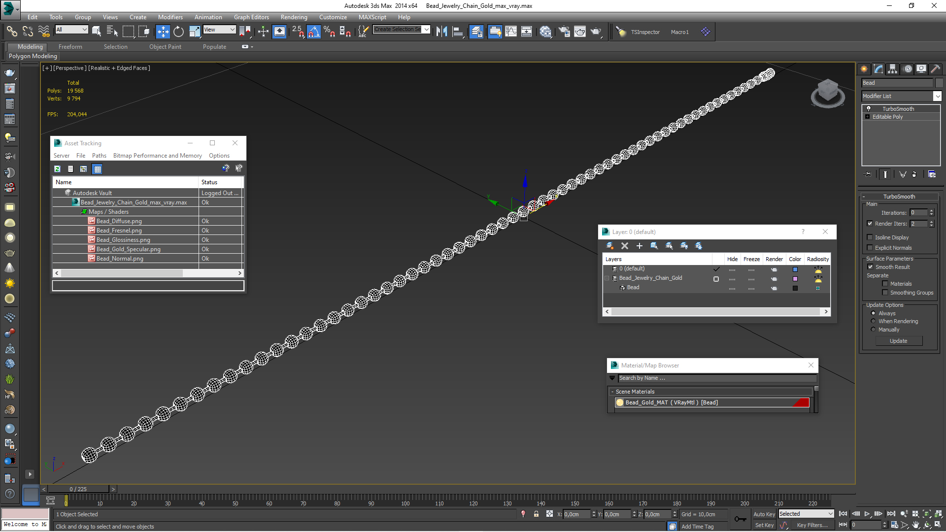 3D Bead Jewelry Chain Gold model