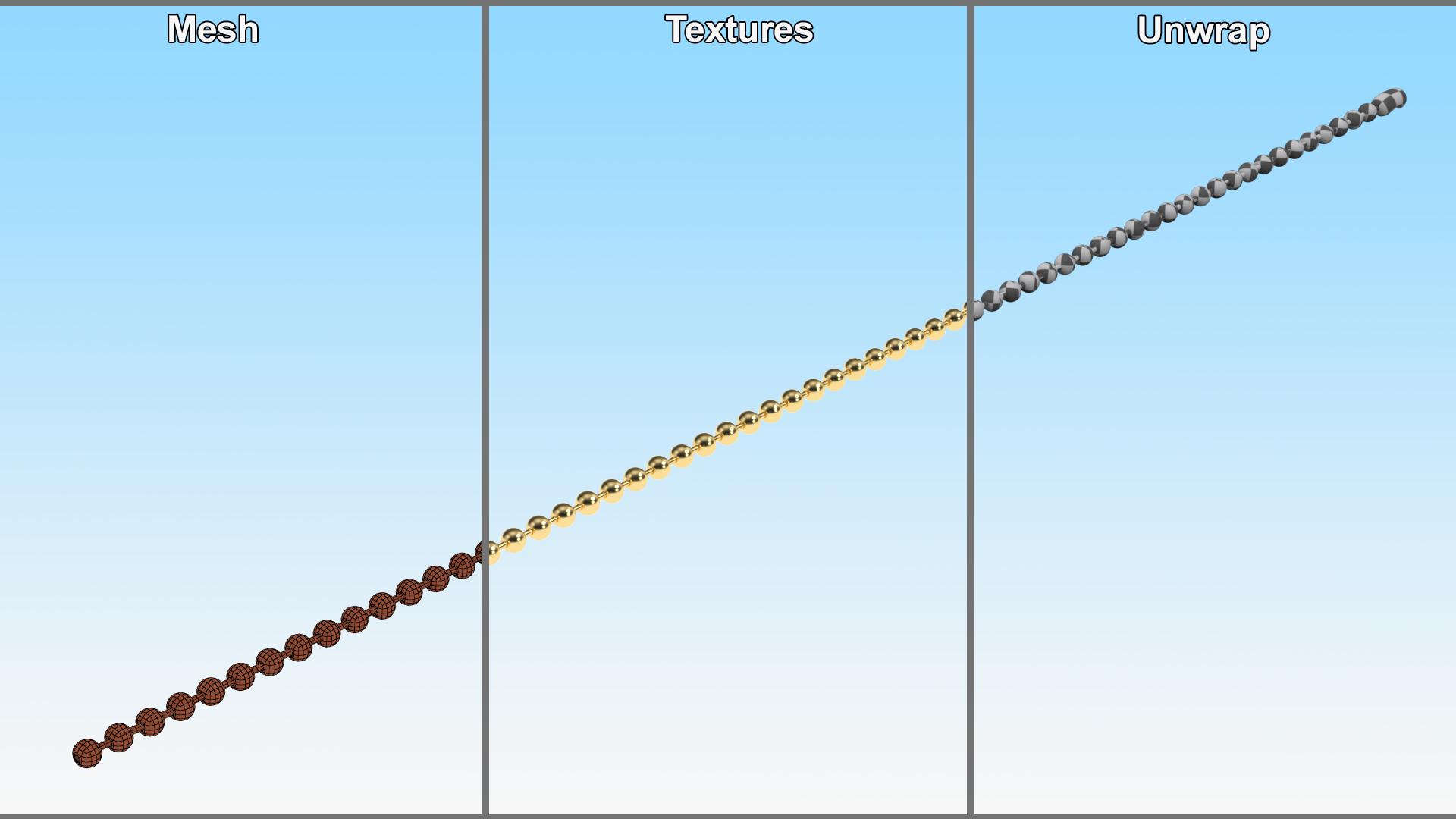 3D Bead Jewelry Chain Gold model