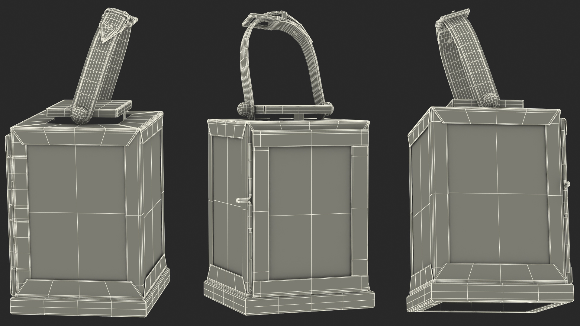 Square Glass and Metal Candle Lantern with Handle 3D model