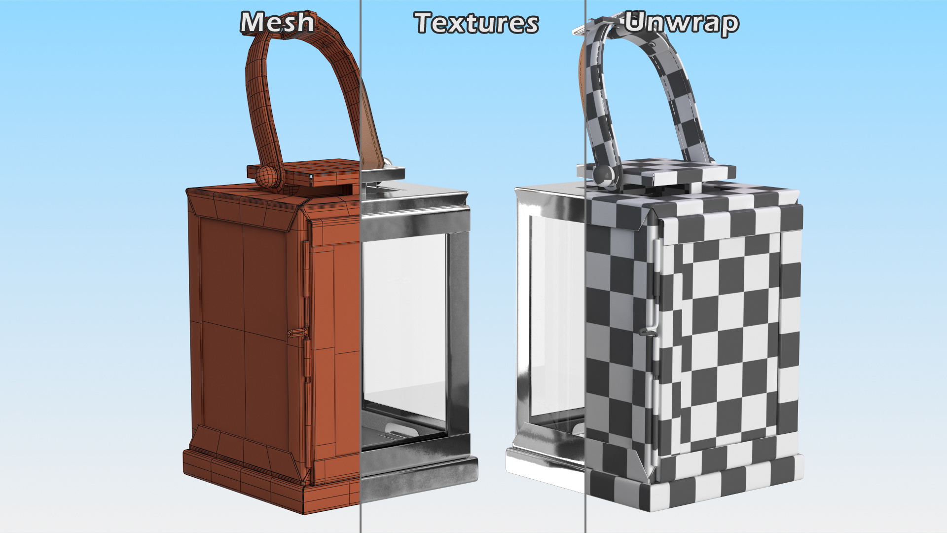 Square Glass and Metal Candle Lantern with Handle 3D model