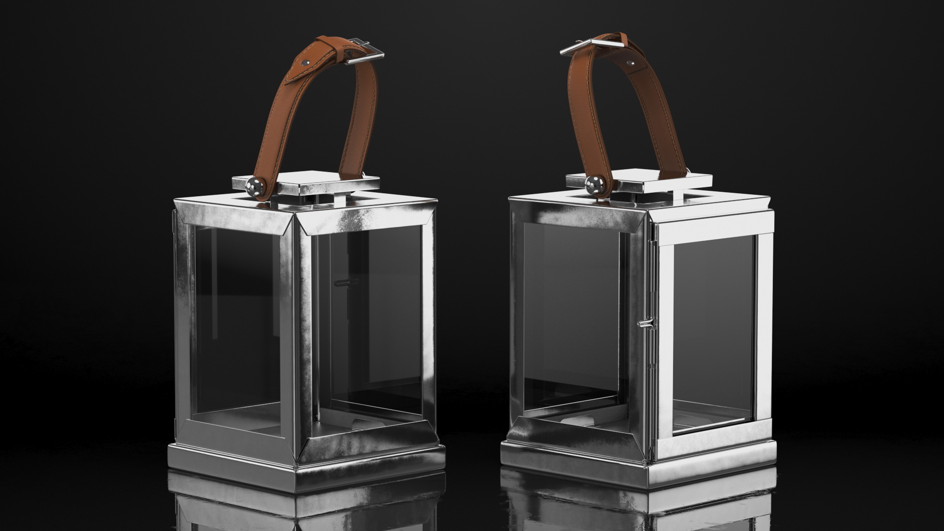 Square Glass and Metal Candle Lantern with Handle 3D model