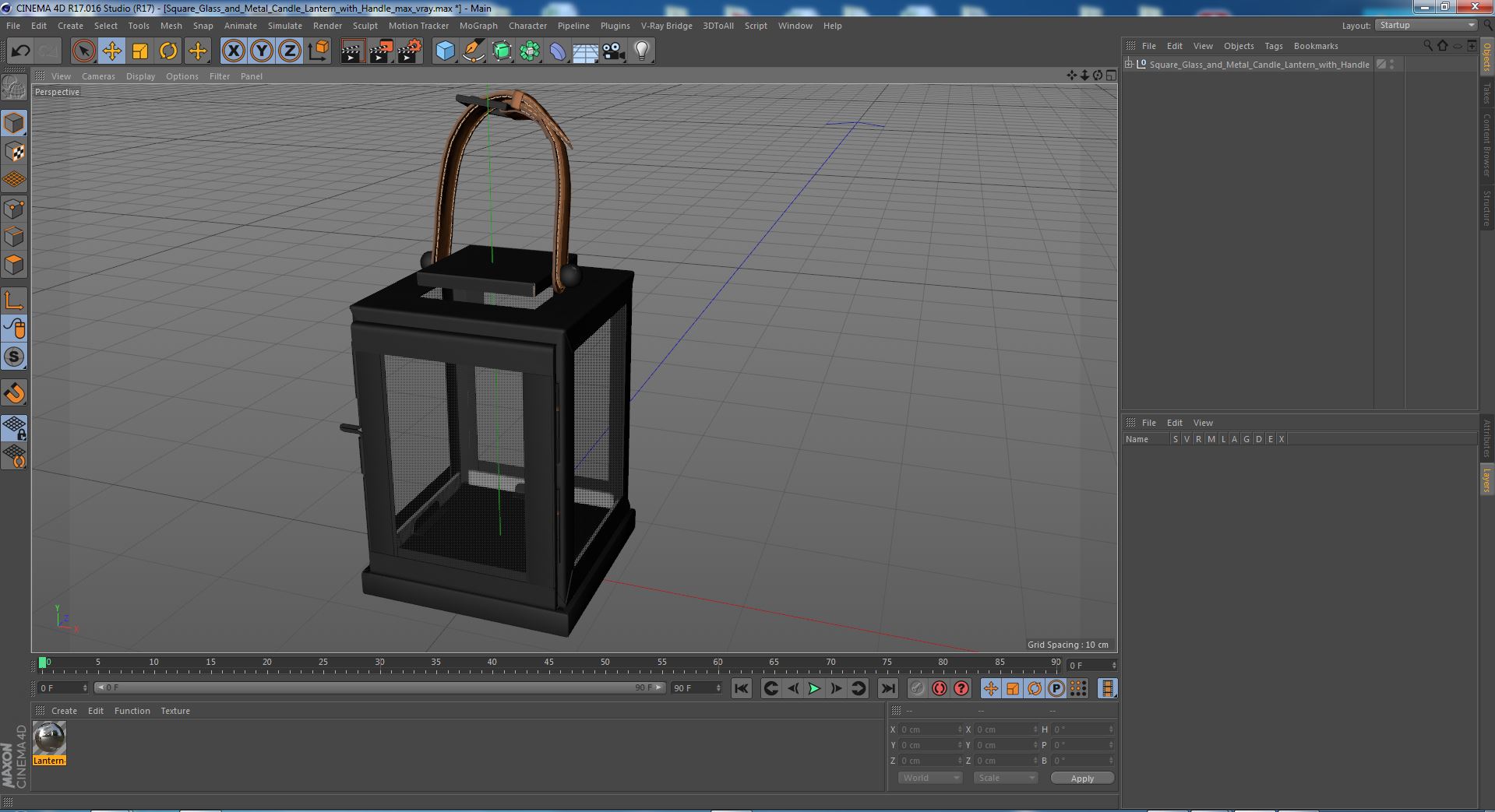 Square Glass and Metal Candle Lantern with Handle 3D model