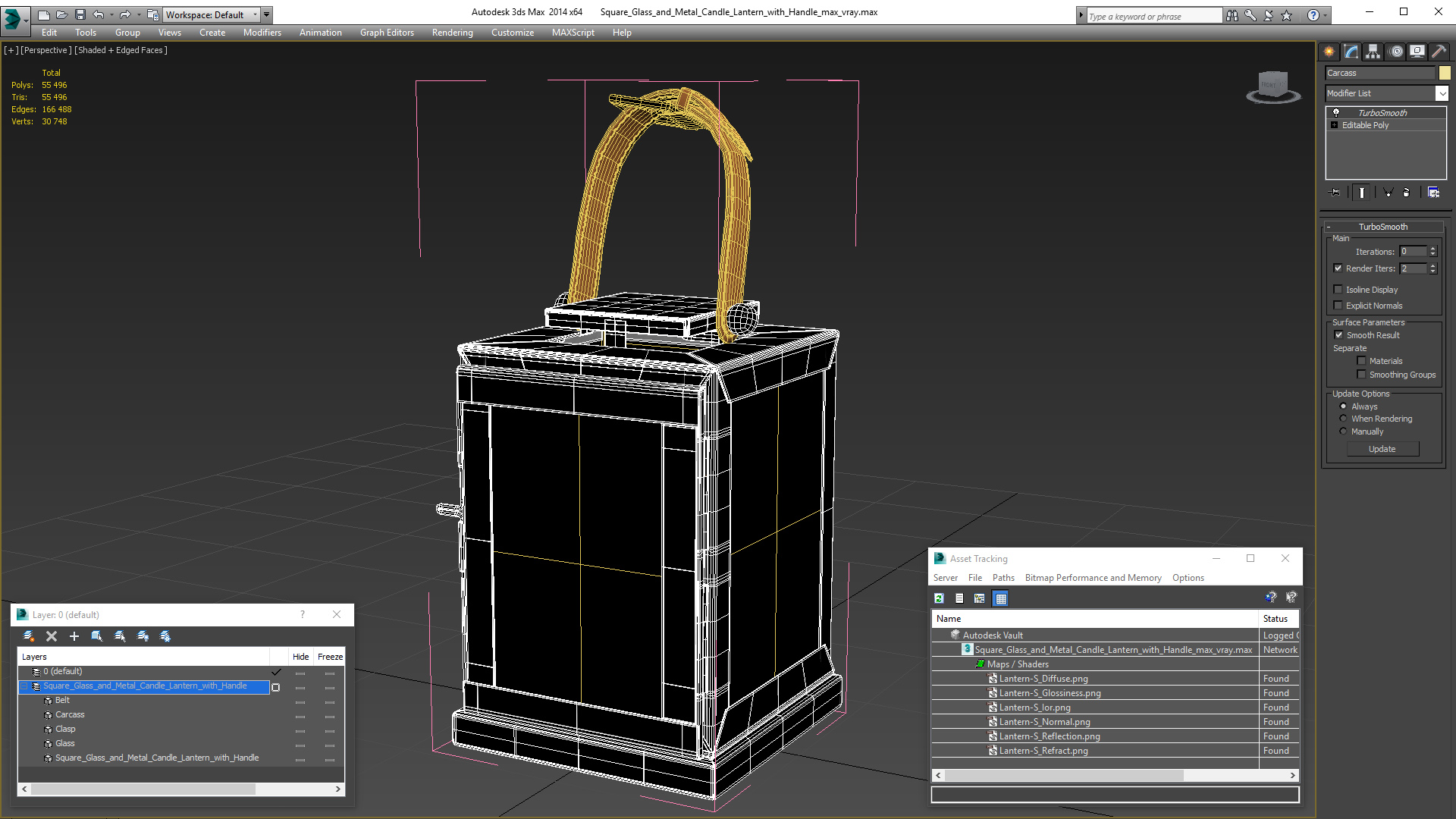 Square Glass and Metal Candle Lantern with Handle 3D model