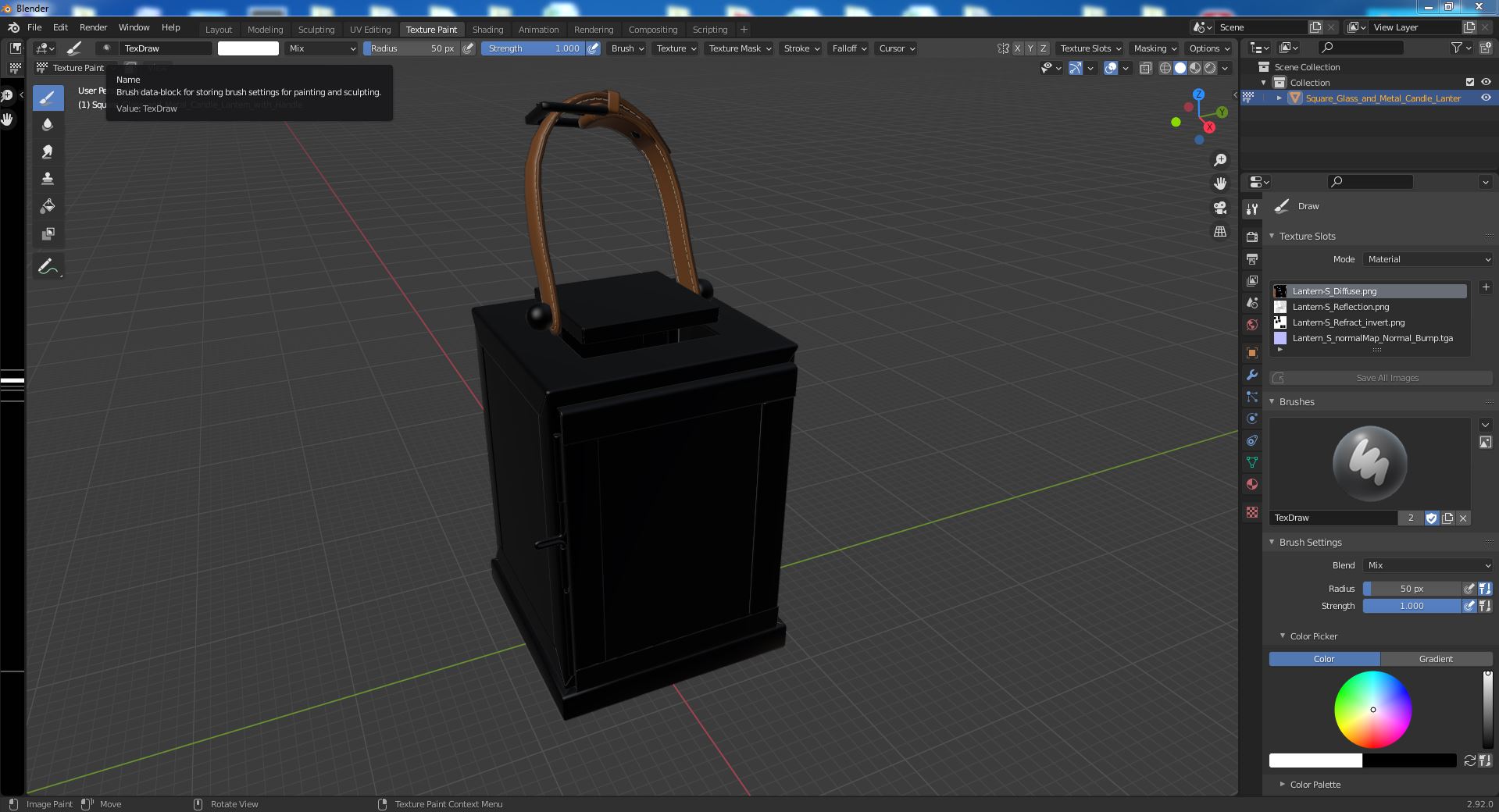 Square Glass and Metal Candle Lantern with Handle 3D model