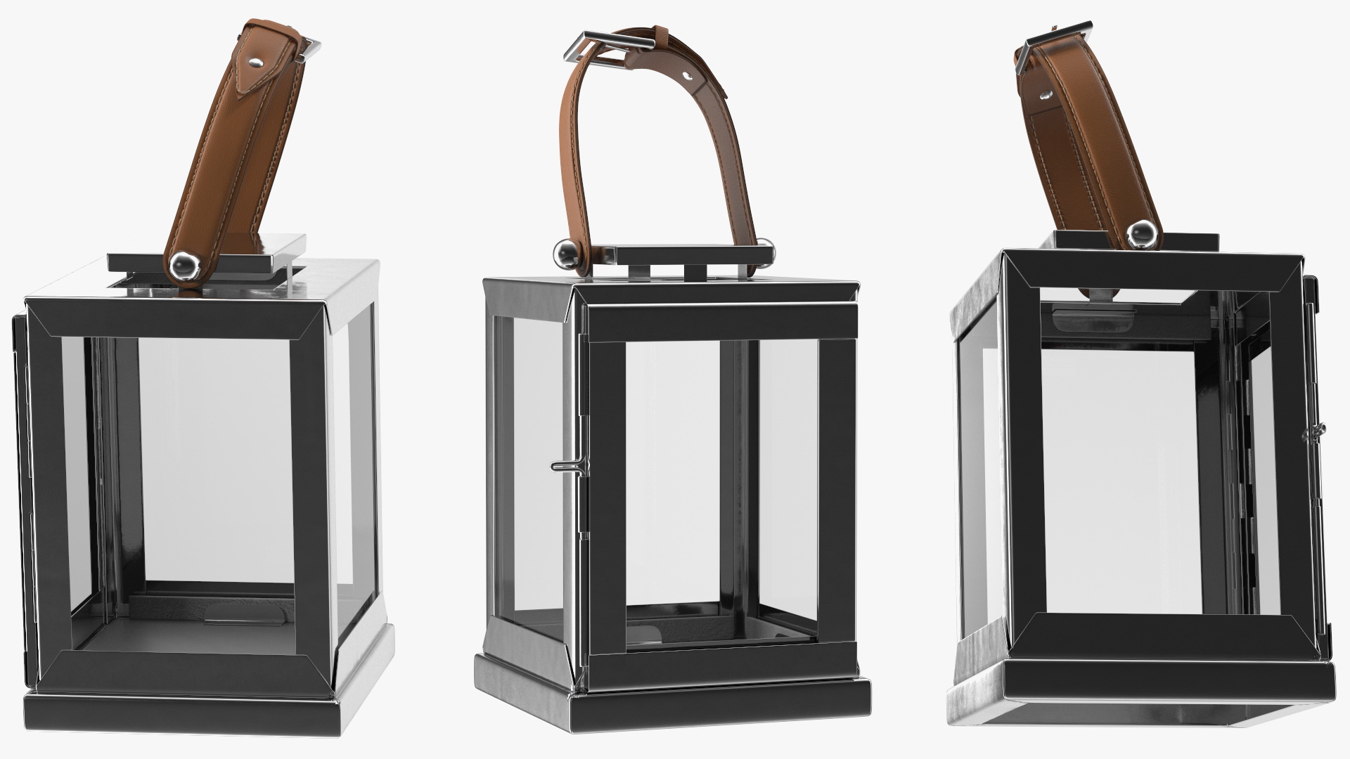 Square Glass and Metal Candle Lantern with Handle 3D model