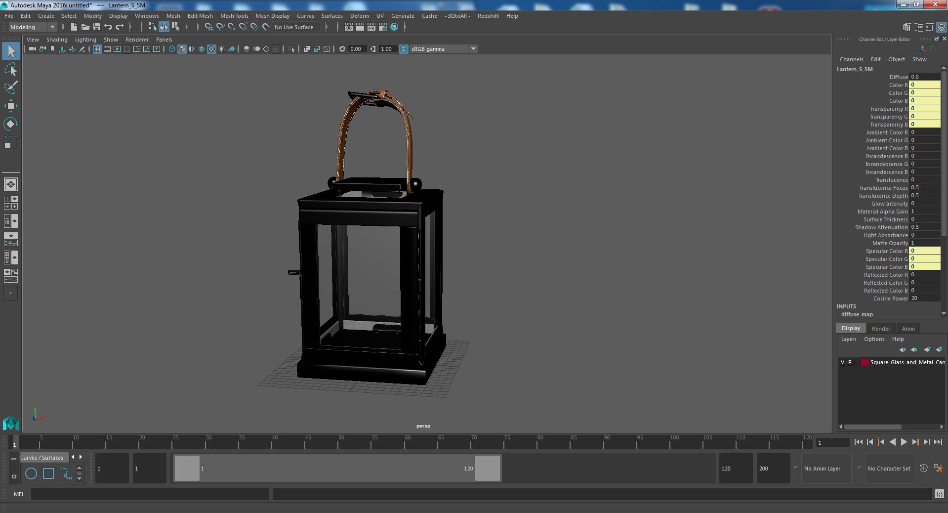 Square Glass and Metal Candle Lantern with Handle 3D model