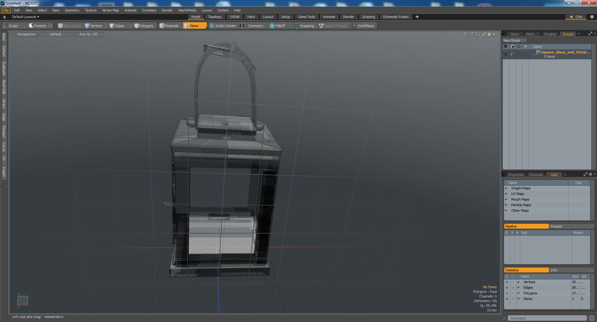 Square Glass and Metal Candle Lantern with Handle 3D model