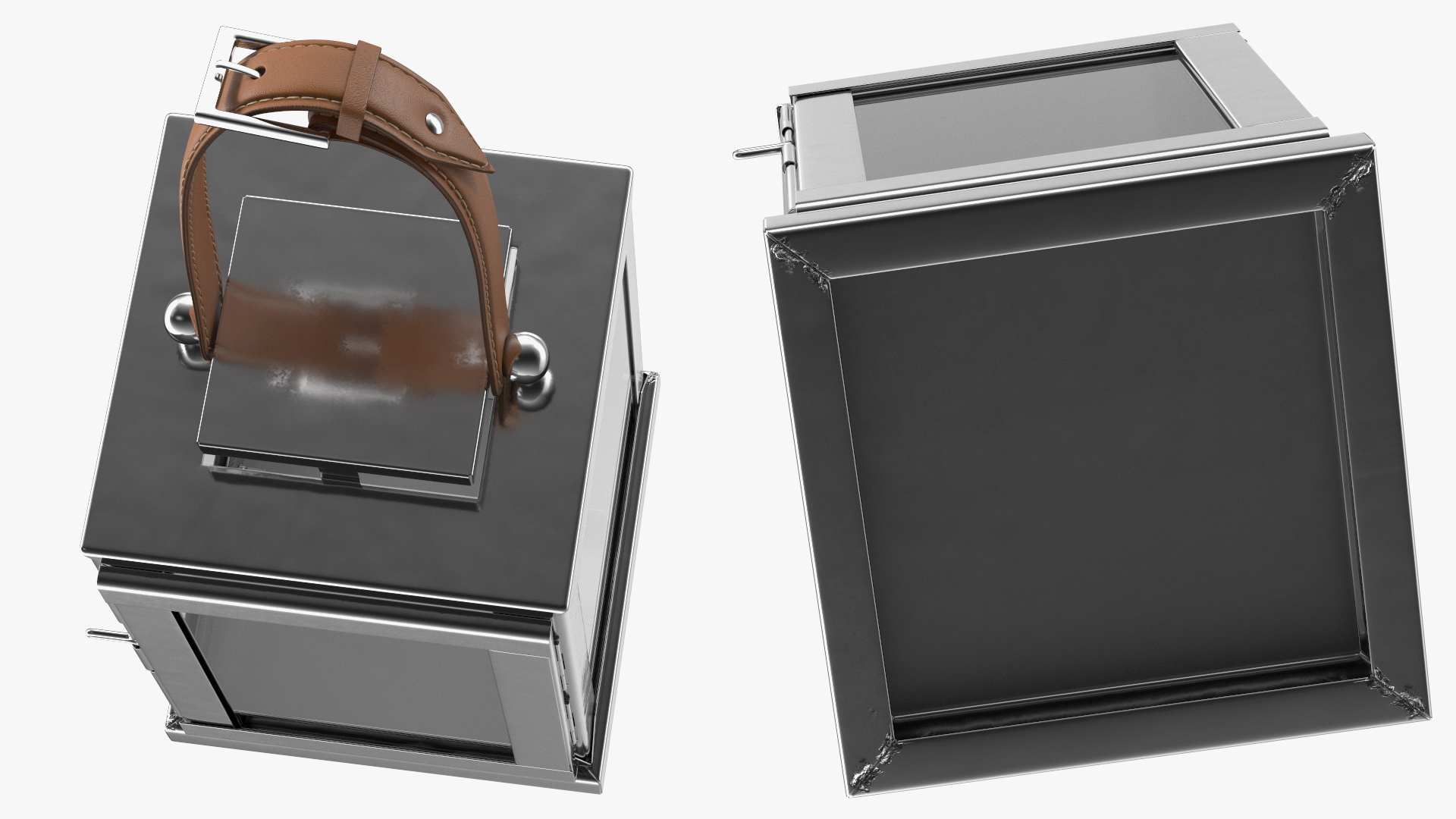 Square Glass and Metal Candle Lantern with Handle 3D model