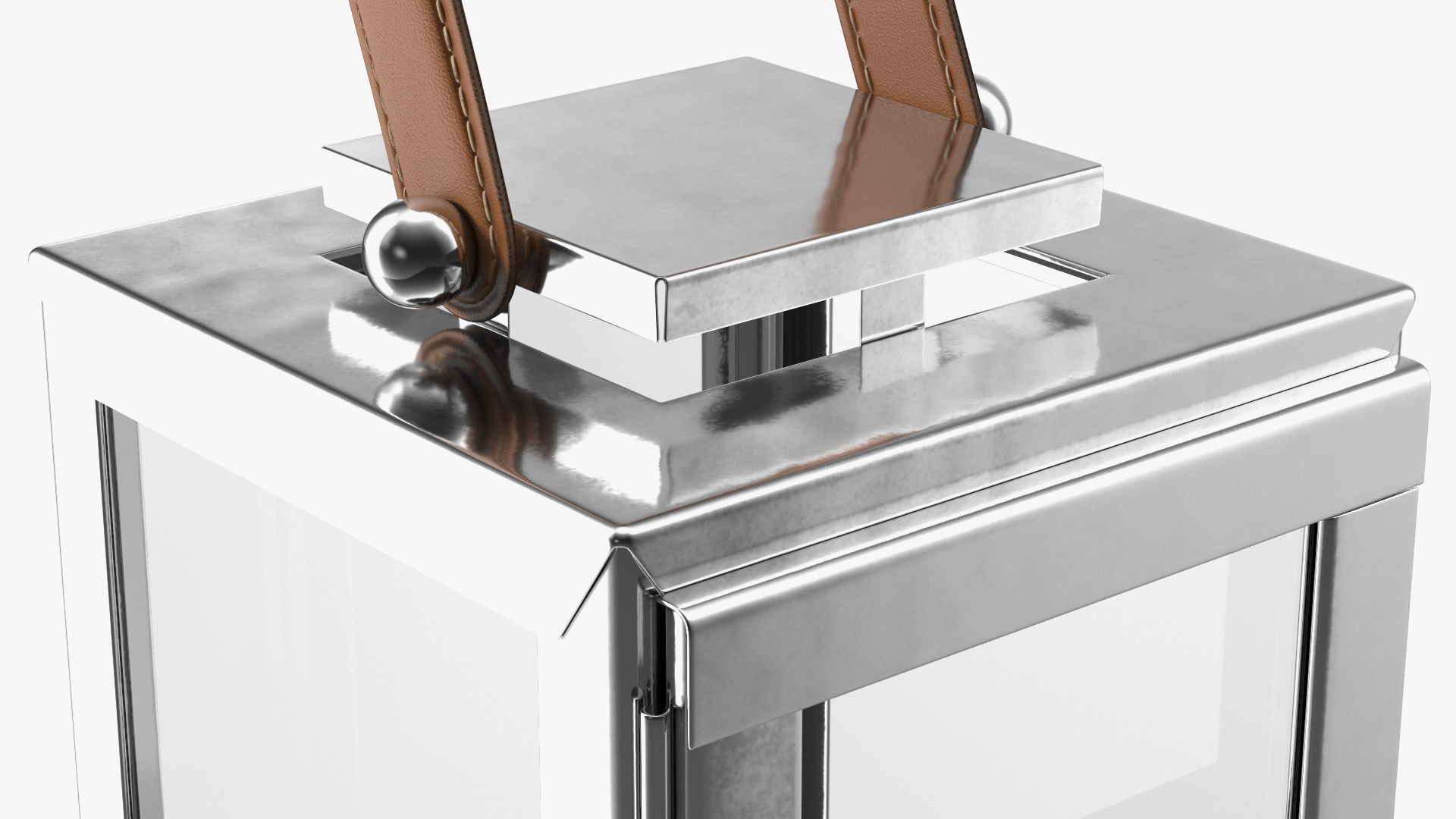 Square Glass and Metal Candle Lantern with Handle 3D model