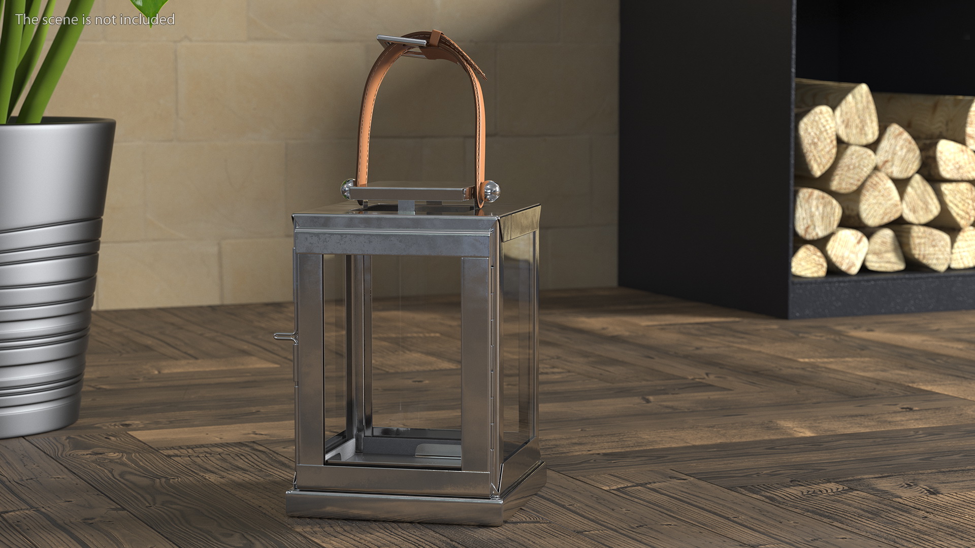 Square Glass and Metal Candle Lantern with Handle 3D model