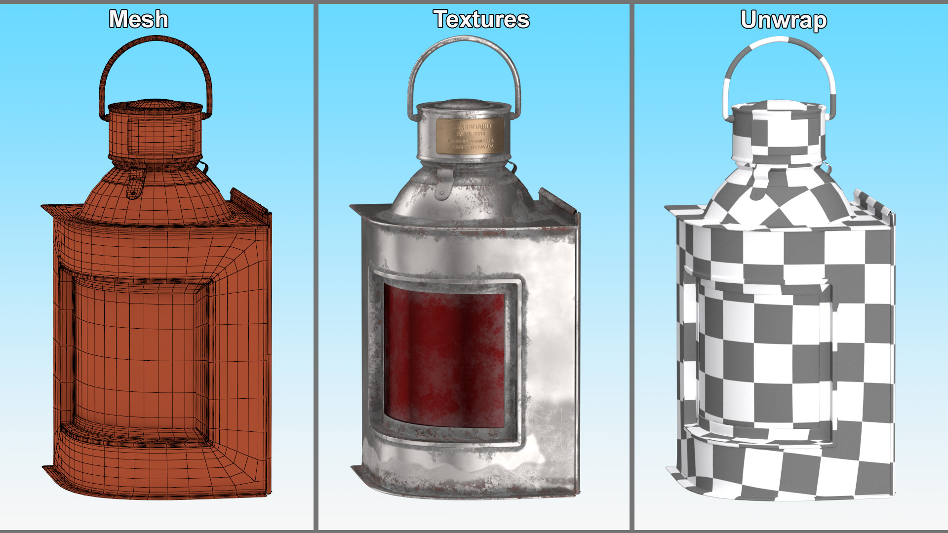 Ship Aged Lamp with Red Glass Disassembled 3D