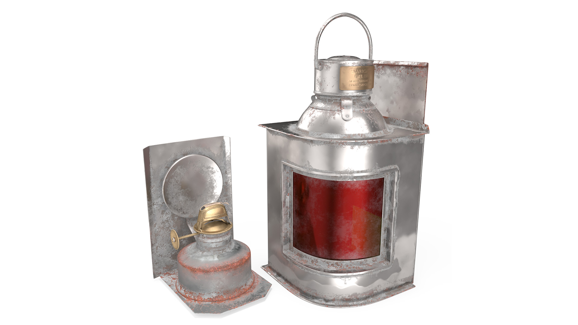 Ship Aged Lamp with Red Glass Disassembled 3D