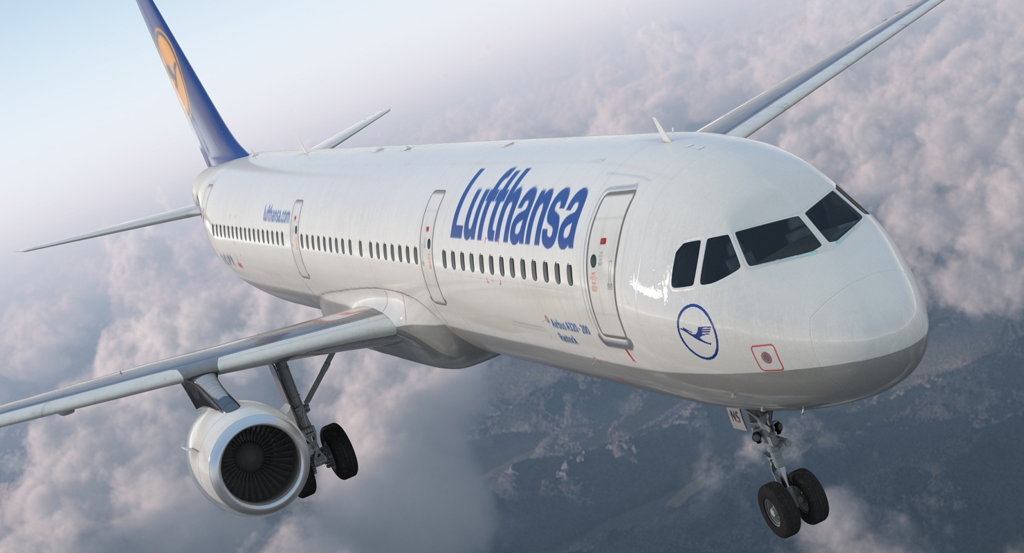 Airbus A321 Lufthansa with Interior Rigged 3D