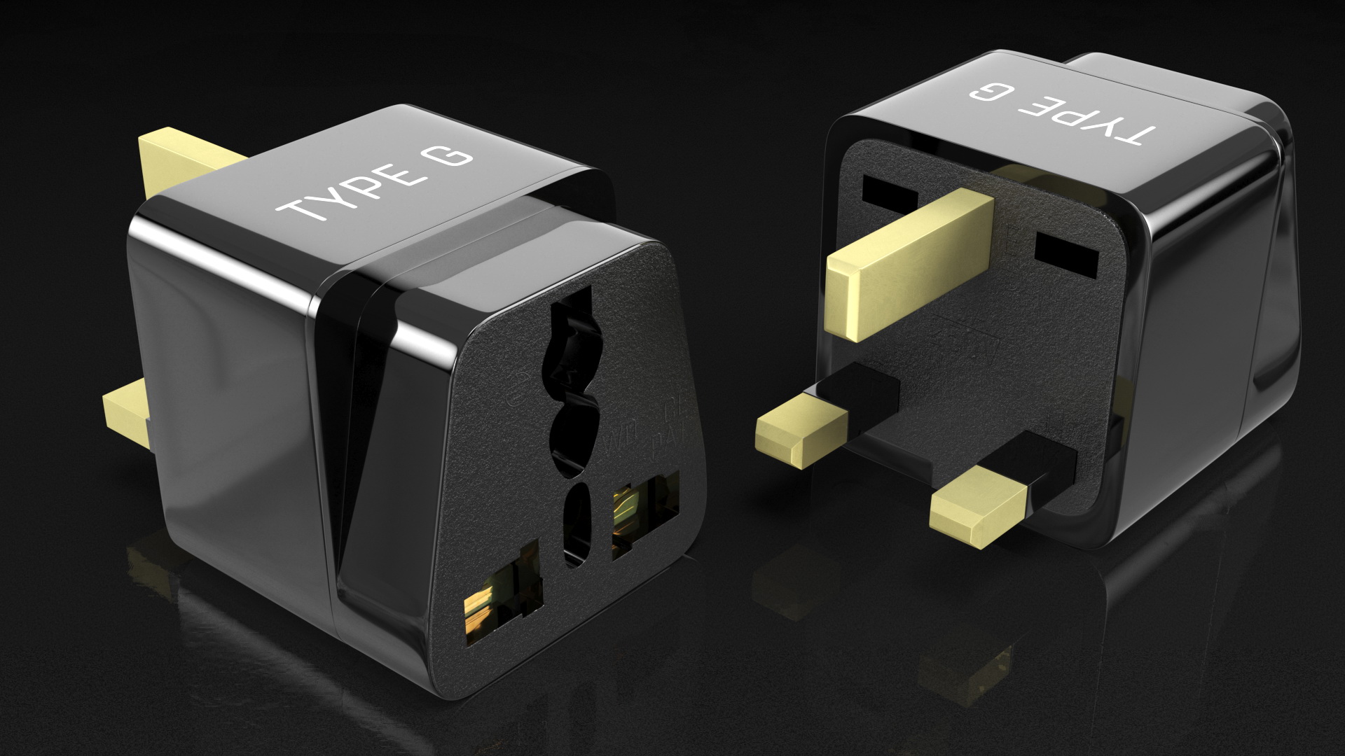 3D Electrical Plug Type G Adapter Black