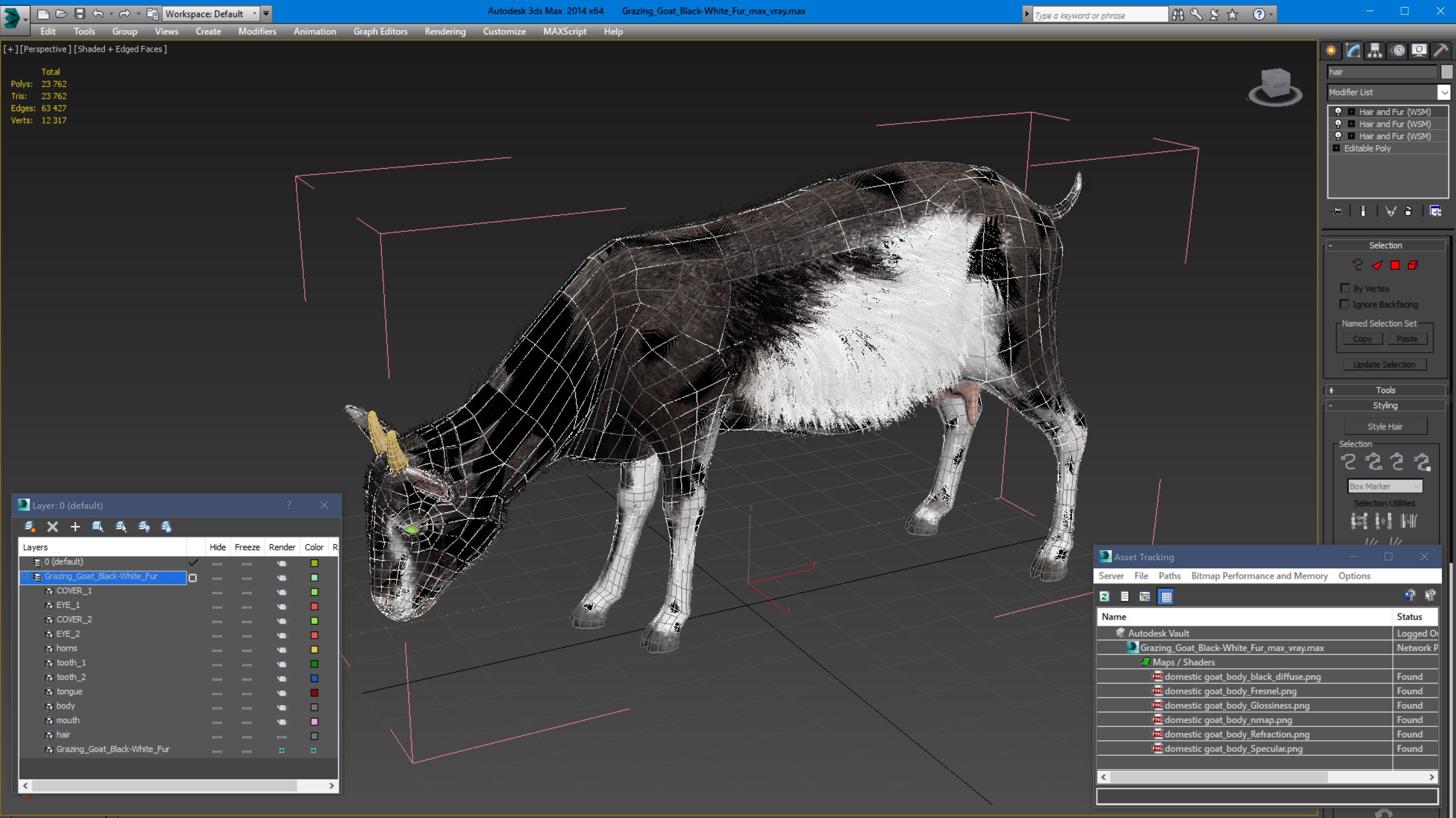 3D Grazing Goat Black-White Fur model