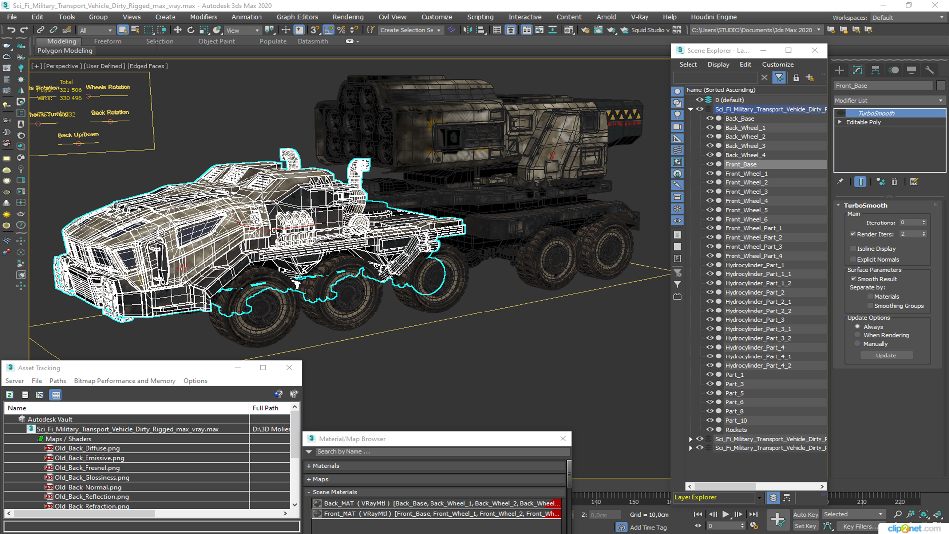 3D Sci Fi Military Transport Vehicle Dirty Rigged