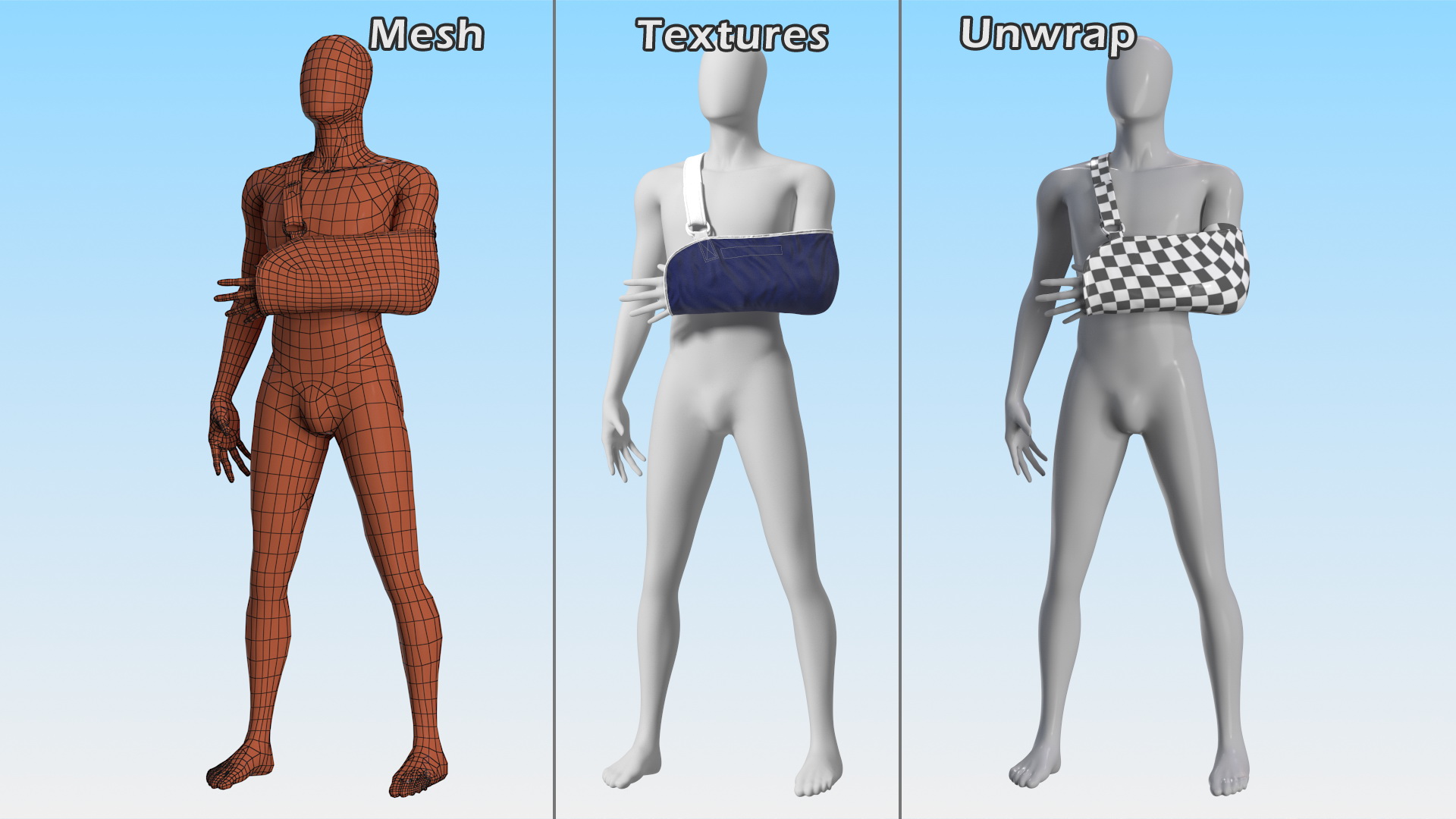 3D Arm Sling Bandage Blue Left Adjustable model