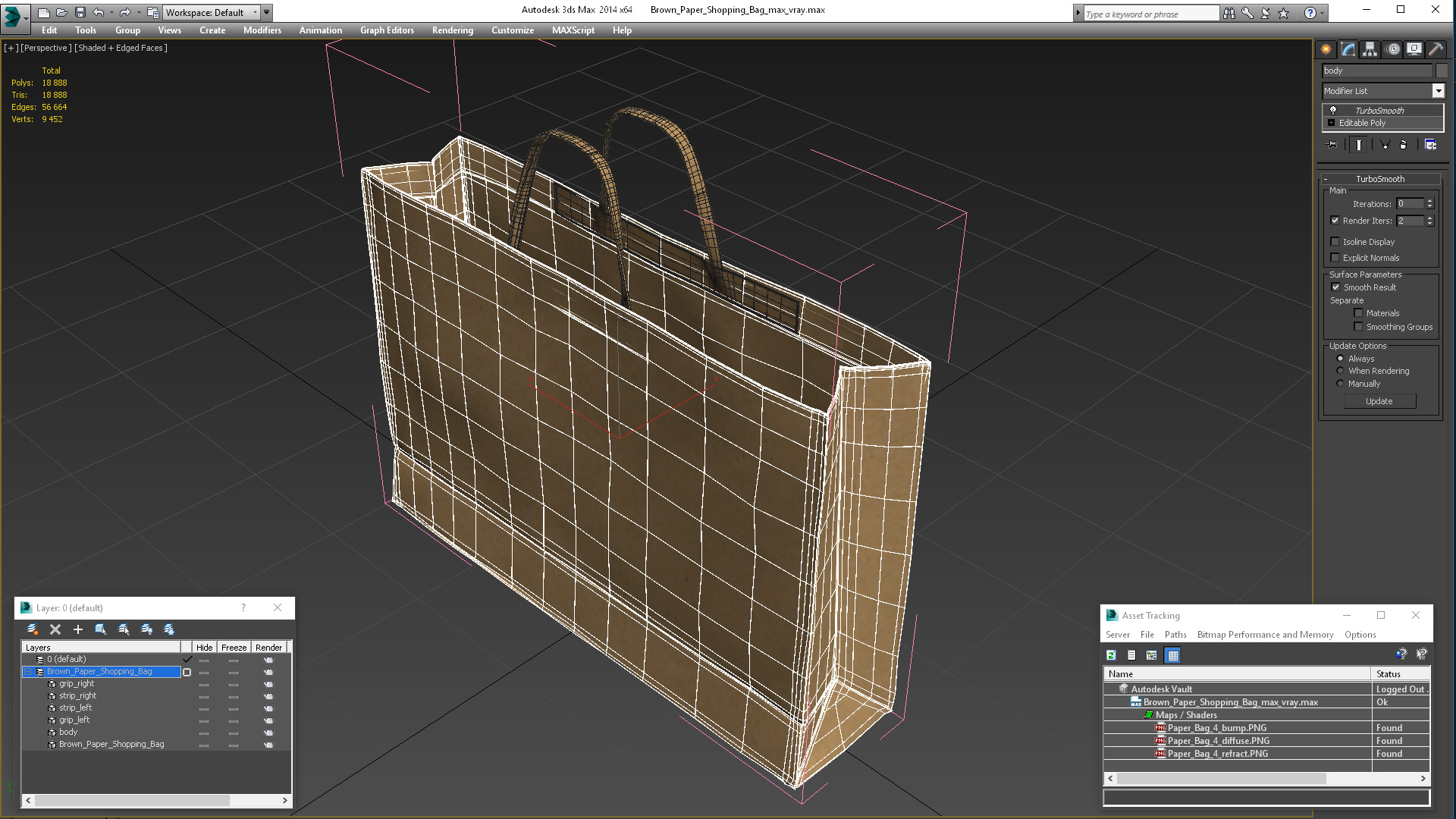 Brown Paper Shopping Bag 3D model