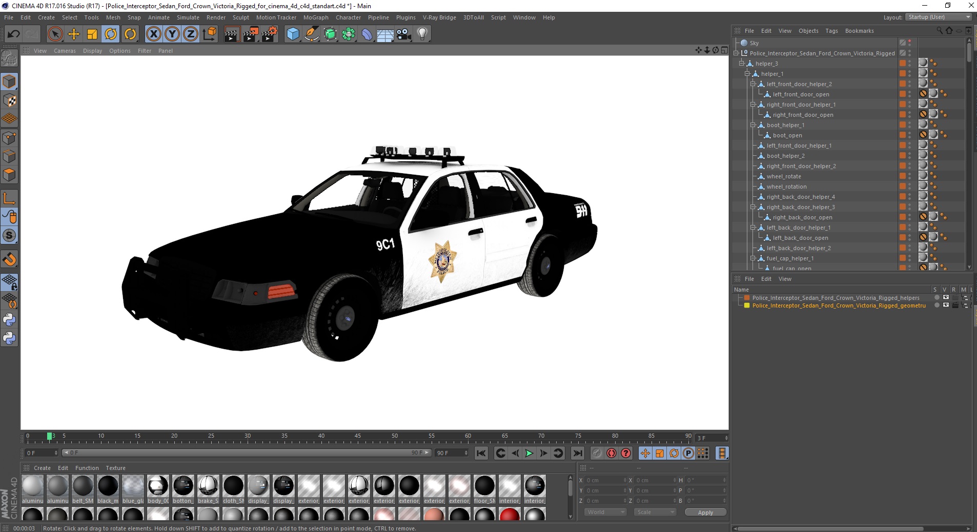 3D model Police Interceptor Sedan Ford Crown Victoria Rigged for Cinema 4D