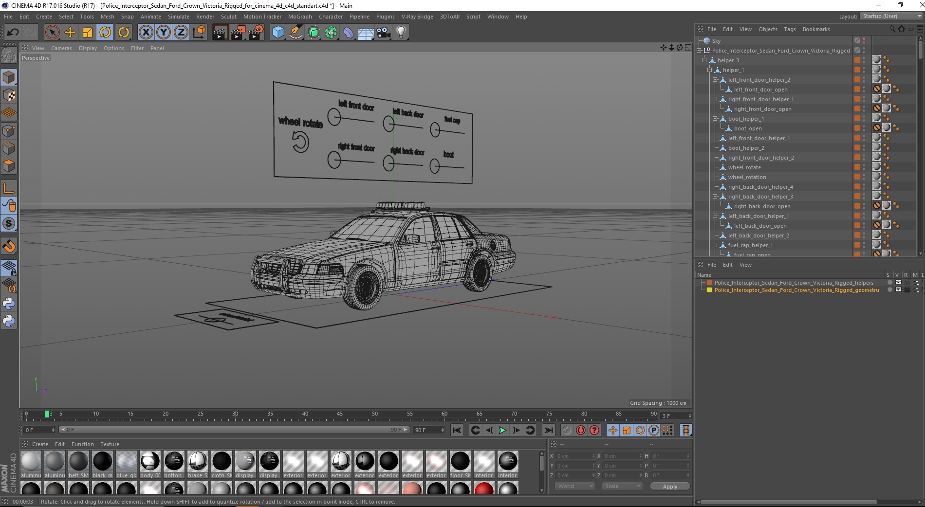 3D model Police Interceptor Sedan Ford Crown Victoria Rigged for Cinema 4D