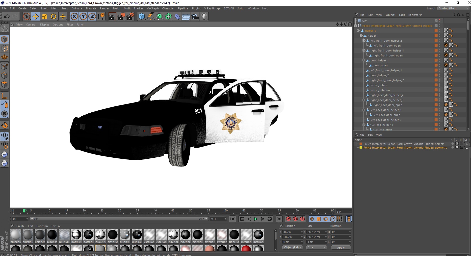 3D model Police Interceptor Sedan Ford Crown Victoria Rigged for Cinema 4D