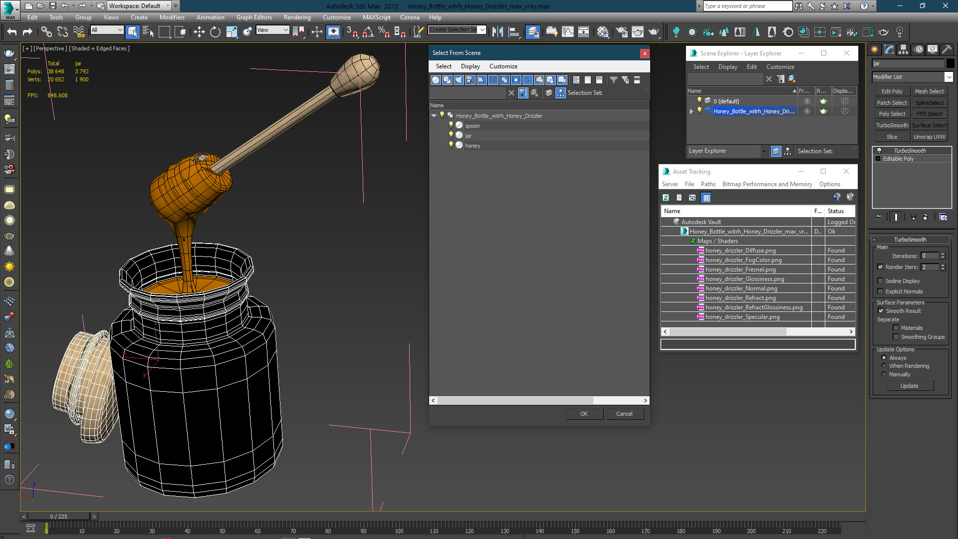 3D Honey Bottle witrh Honey Drizzler model