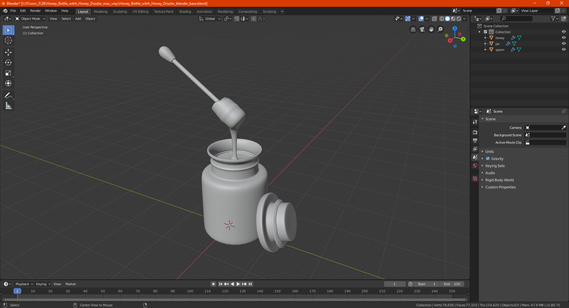 3D Honey Bottle witrh Honey Drizzler model