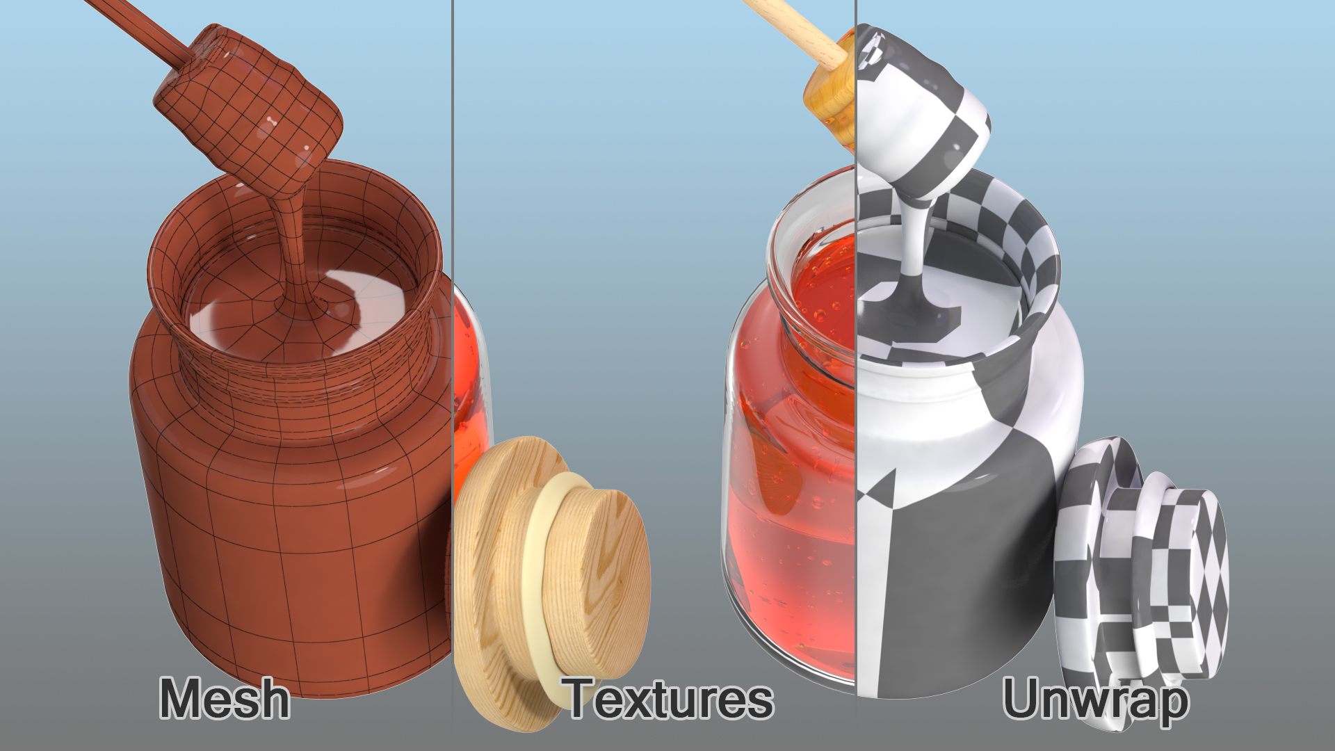3D Honey Bottle witrh Honey Drizzler model